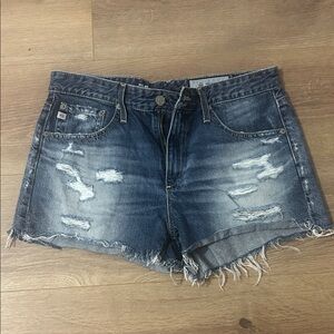 AG Adriano Goldschmied Blue Distressed Jean Shorts